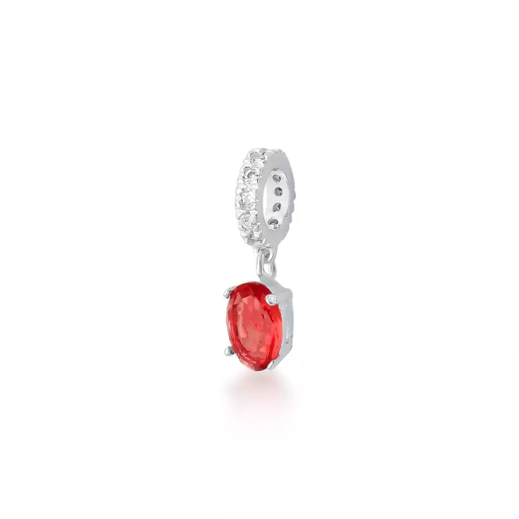 Berloque argola cravejada oval vermelho
