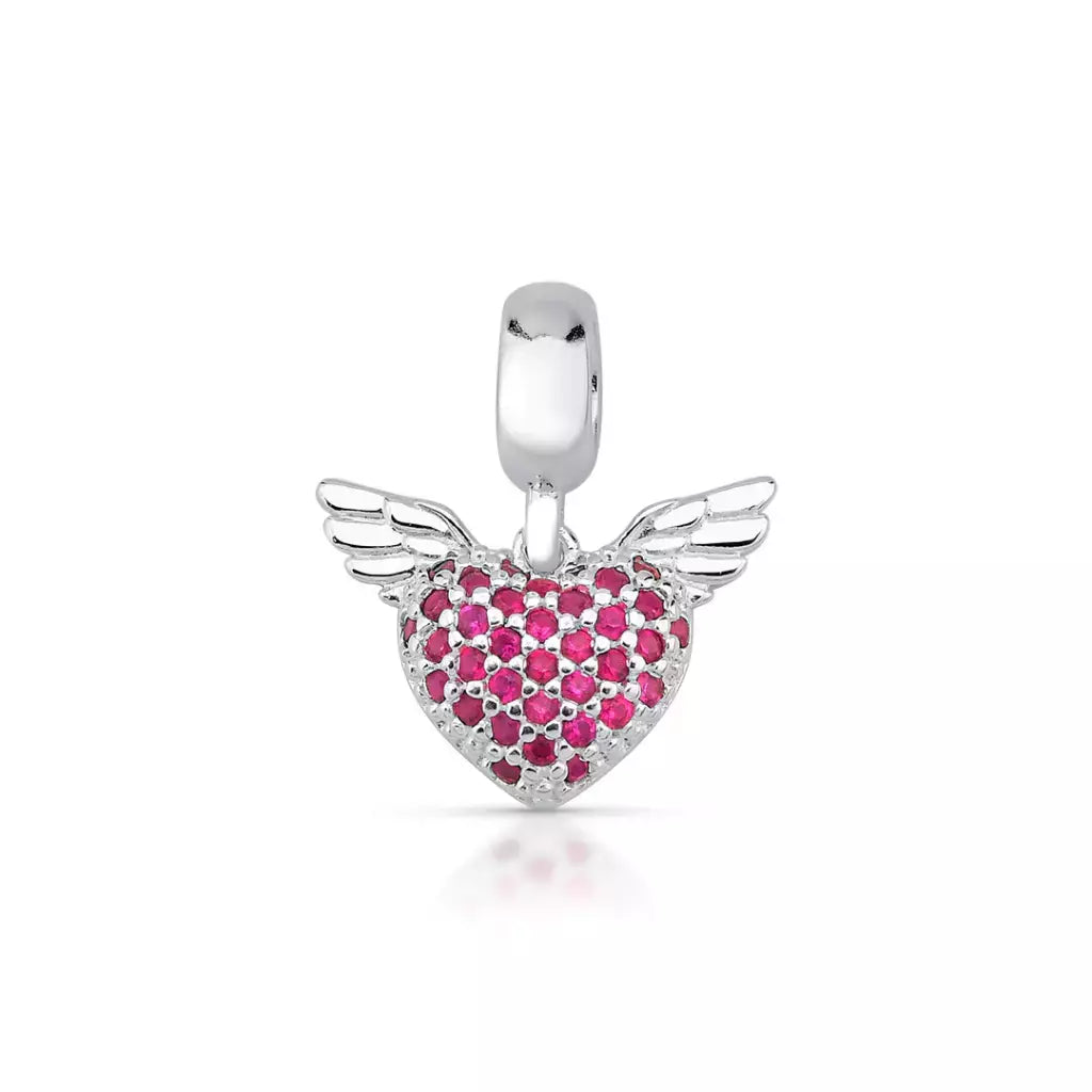 Berloque coração cravejado asas