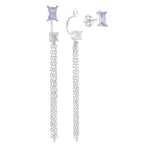 Brinco franja zircônia rosa lilás