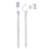 Brinco franja zircônia rosa lilás