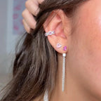 Brinco franja zircônia rosa