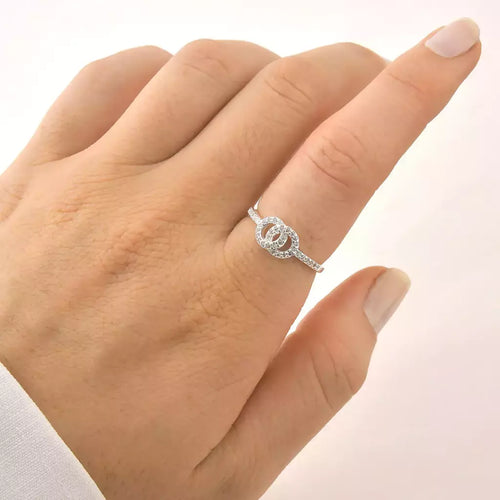 Anel duplo círculo cravejado