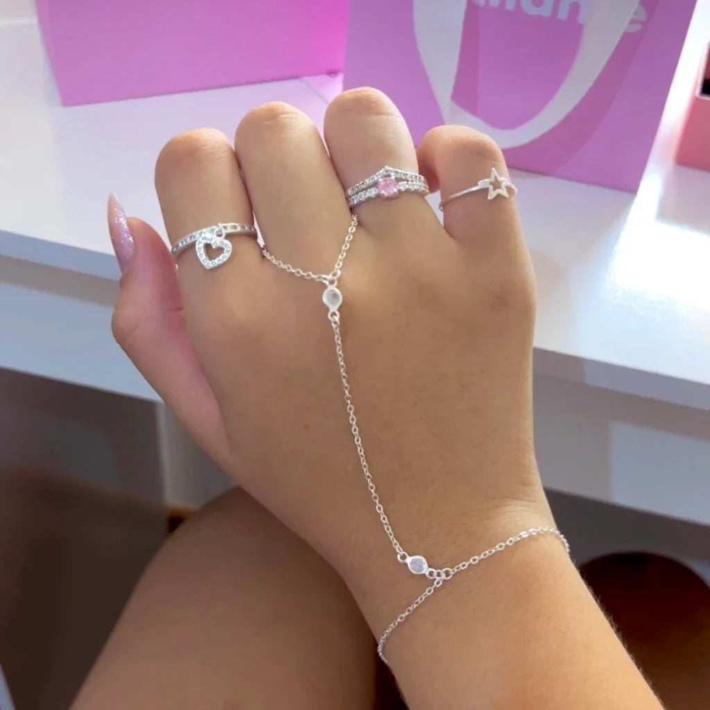 Anel pingente coração cravejado