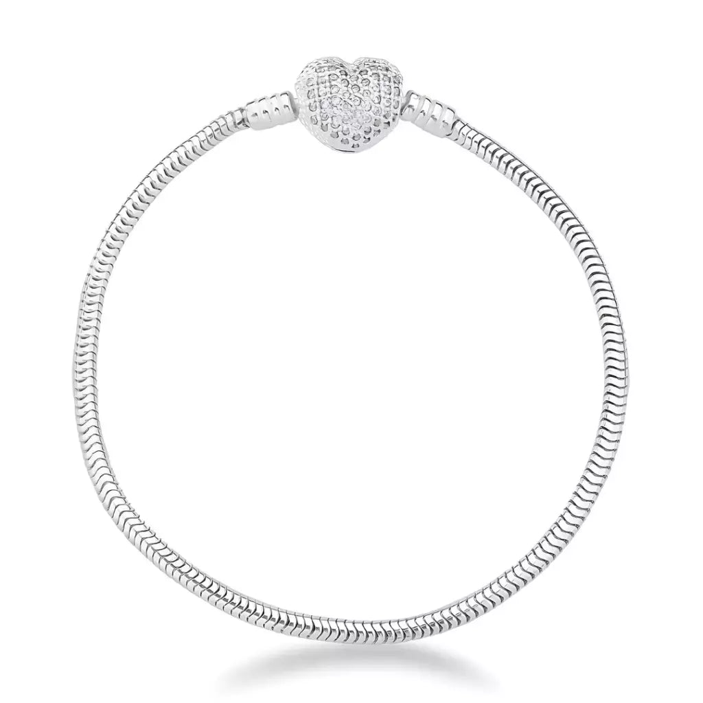 Pulseira berloques fecho coração cravejado