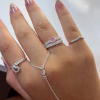 Combo solitário oval rosa + aparador cravejado