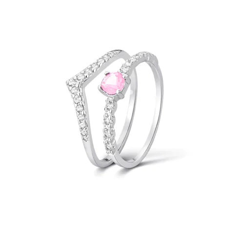 Kit anel Aurora rosa+V cravejado