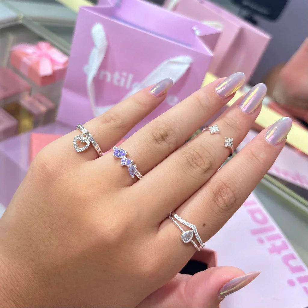 Anel zircônias gota lilás grace