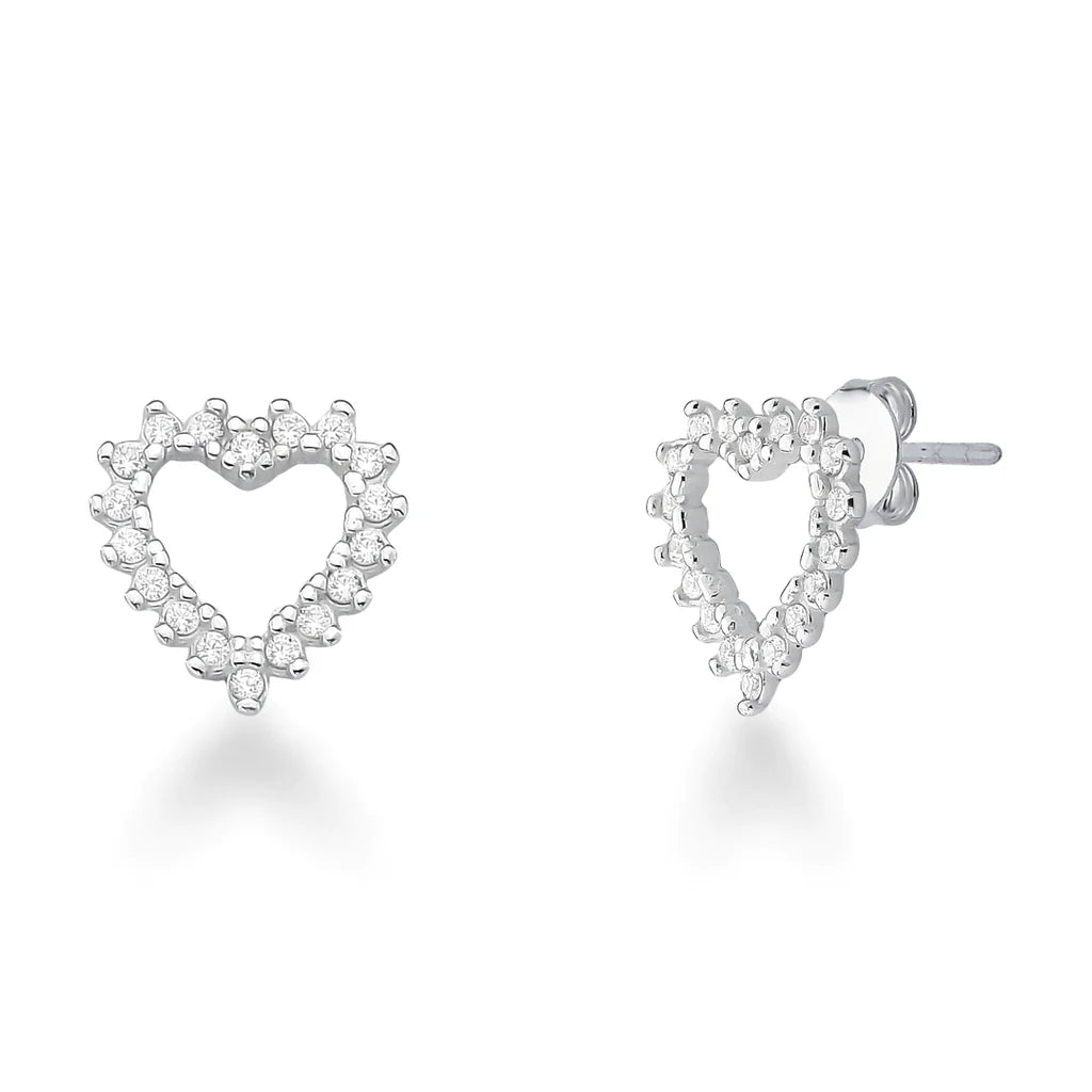 Brinco coração cravejado de zircônias