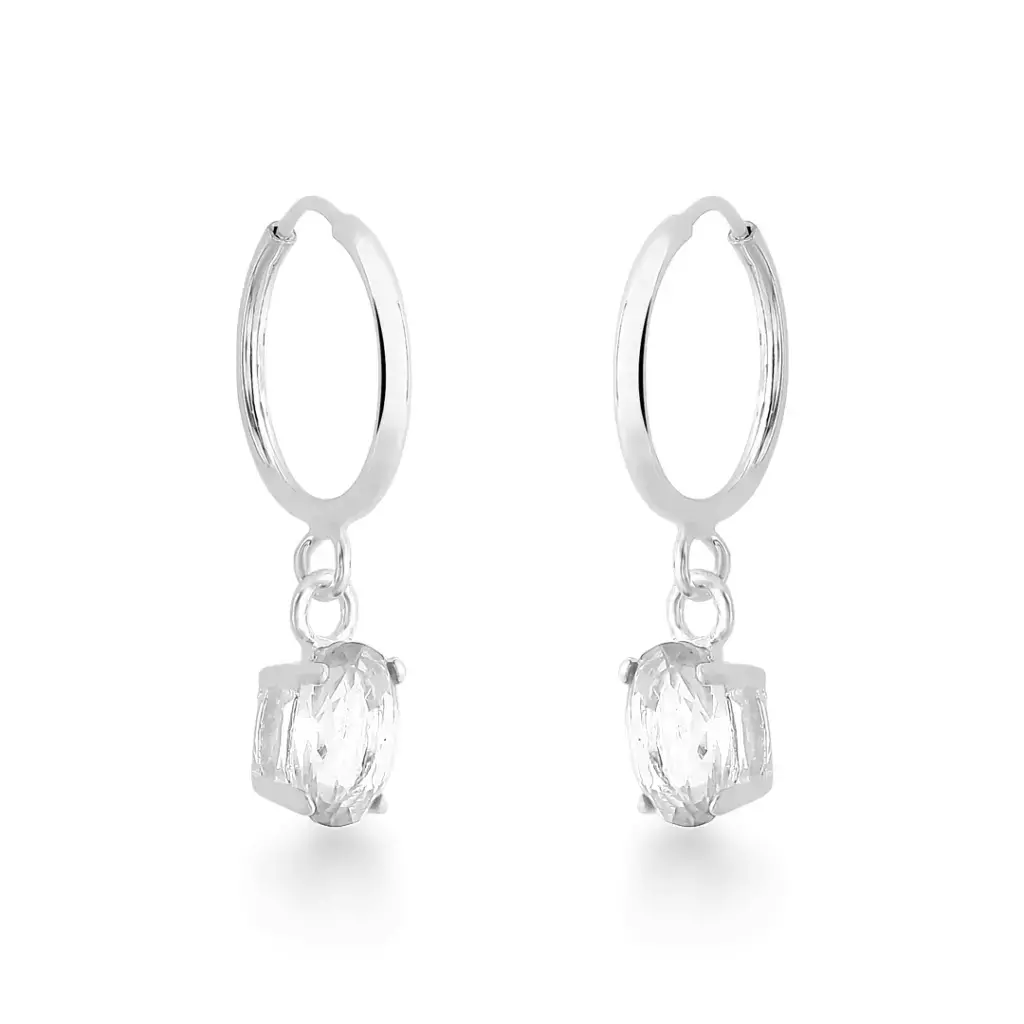 Brinco argola com zircônia oval