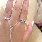 kit anel V cravejado + solitário gota