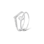 kit anel V cravejado + solitário gota