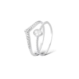 kit anel V cravejado + solitário gota