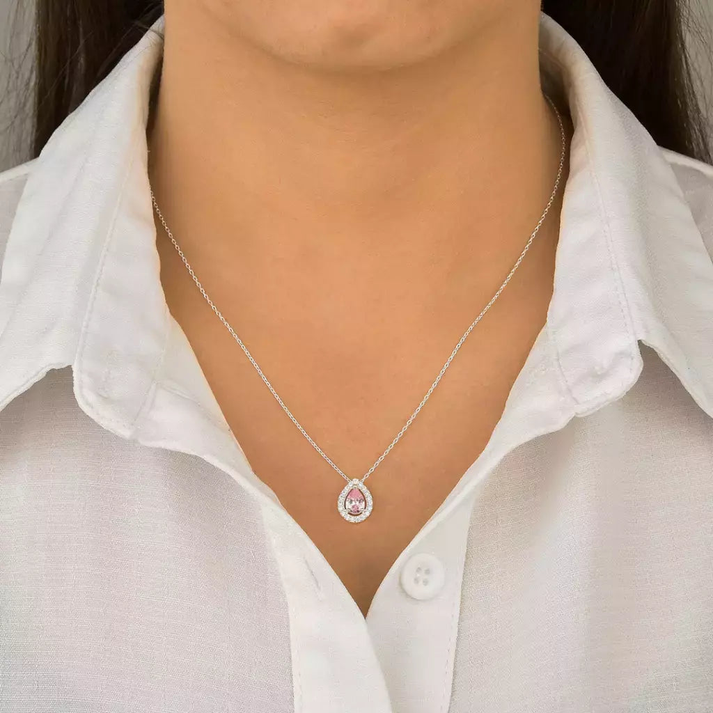 Colar gota cravejado rosa