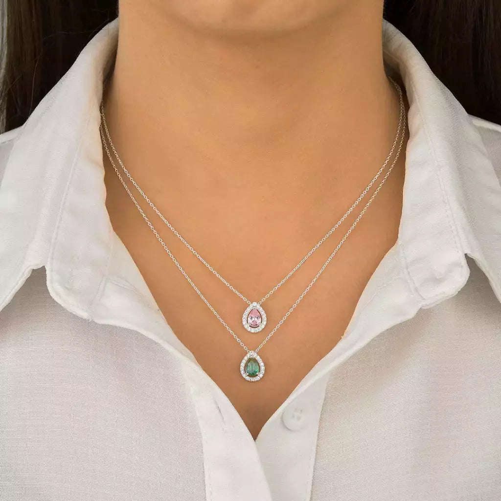 Colar gota cravejado rosa