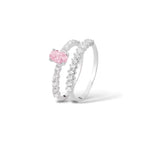 Combo solitário oval rosa + aparador cravejado