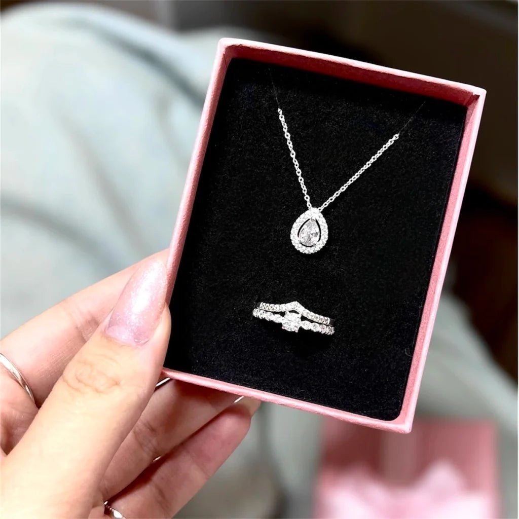 Kit anel Solitário Cristal+V cravejado