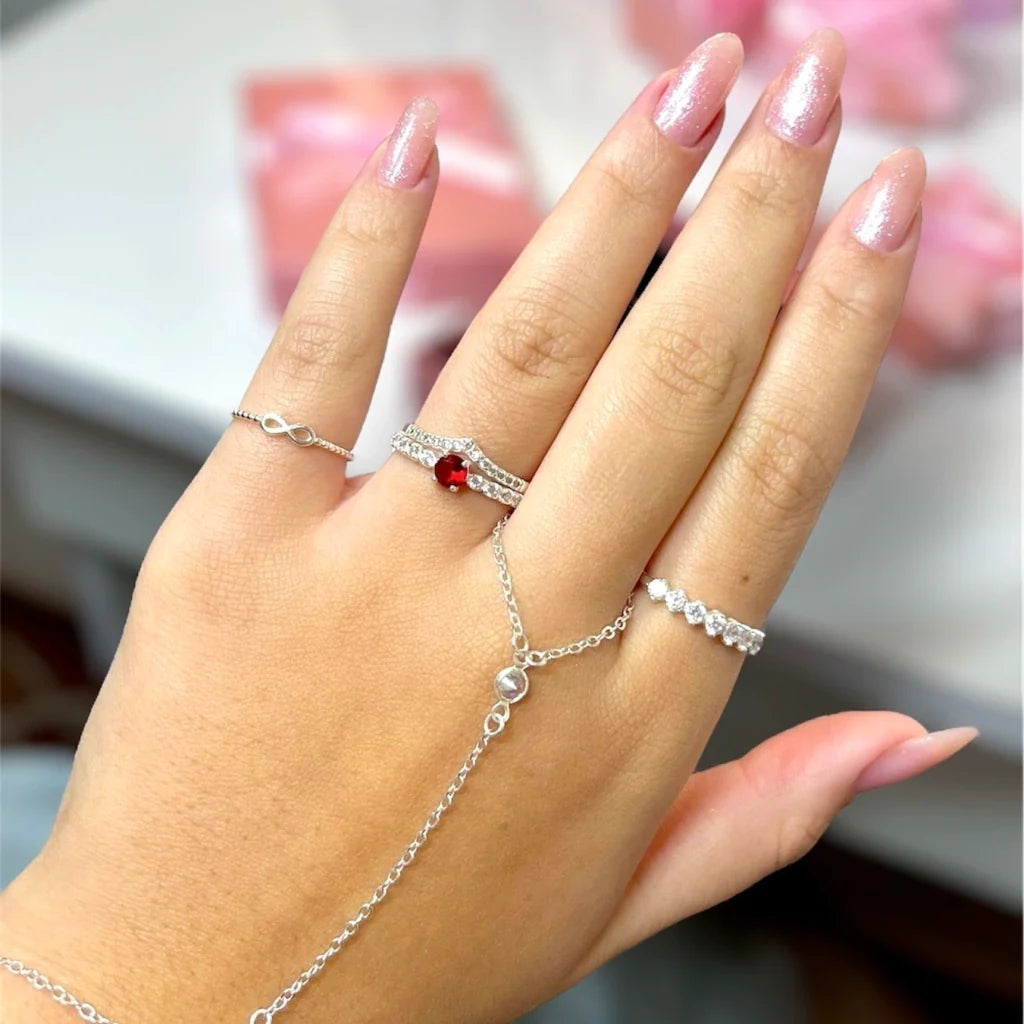 Kit anel Solitário Vermelho+V cravejado