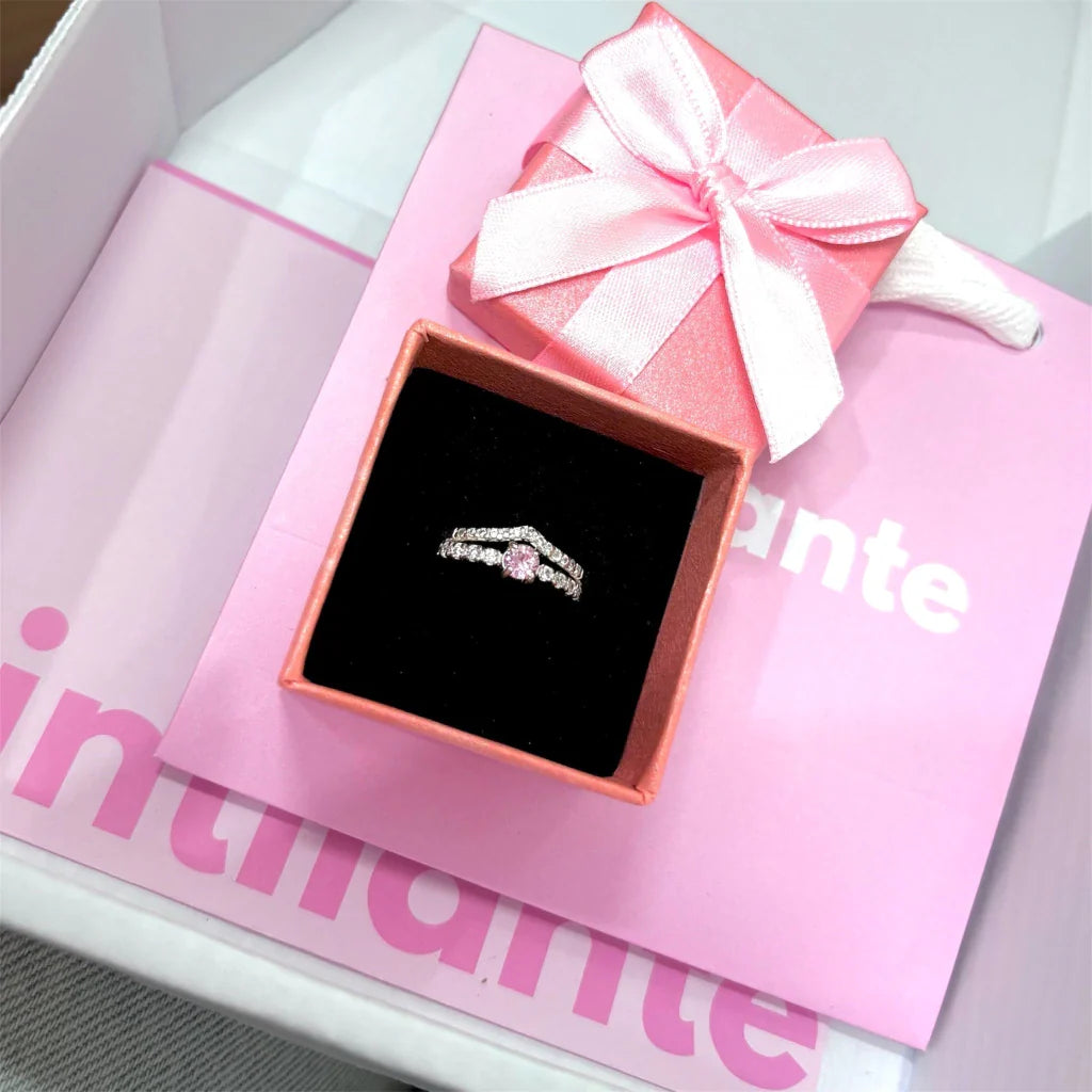 Kit anel Aurora rosa+V cravejado